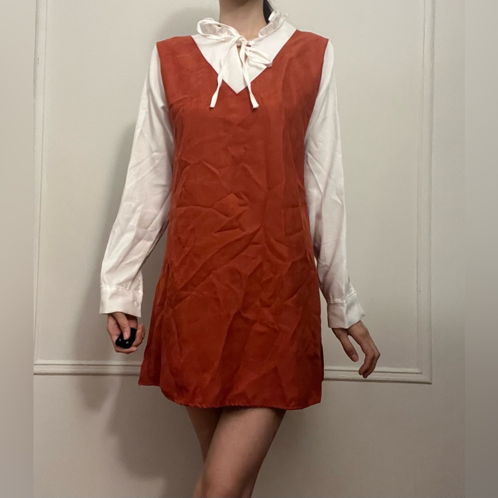 Faux White Collared Orange Dress